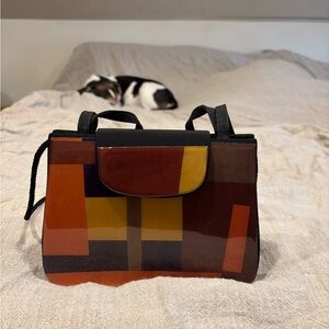 Multicolor Geometric Patent Leather Shoulder Bag - Black Strap